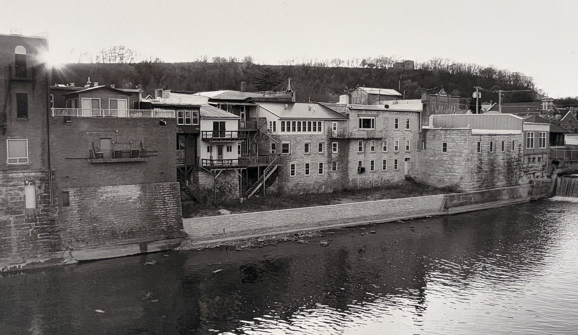 Elkader's limestone riverfront on the Turkey River today